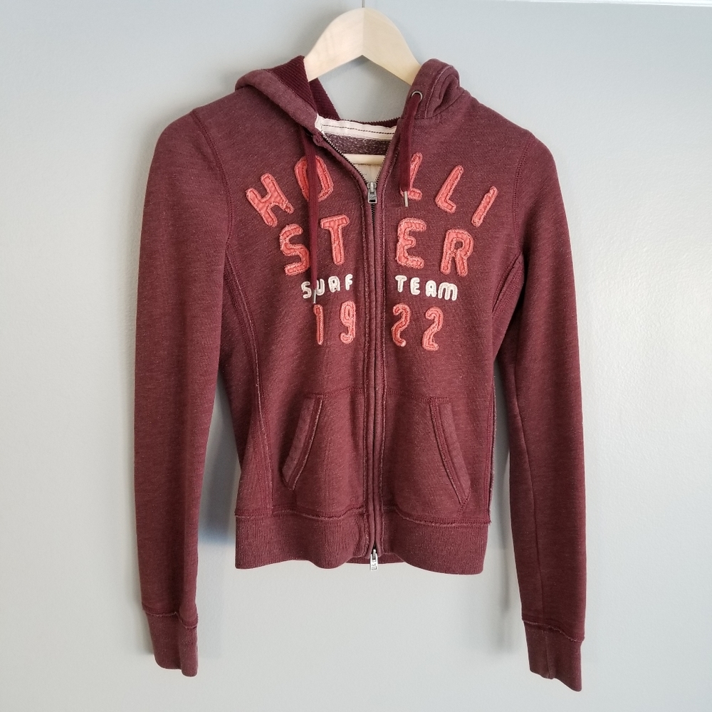 Burgundy Hollister Zip Up Hoodie